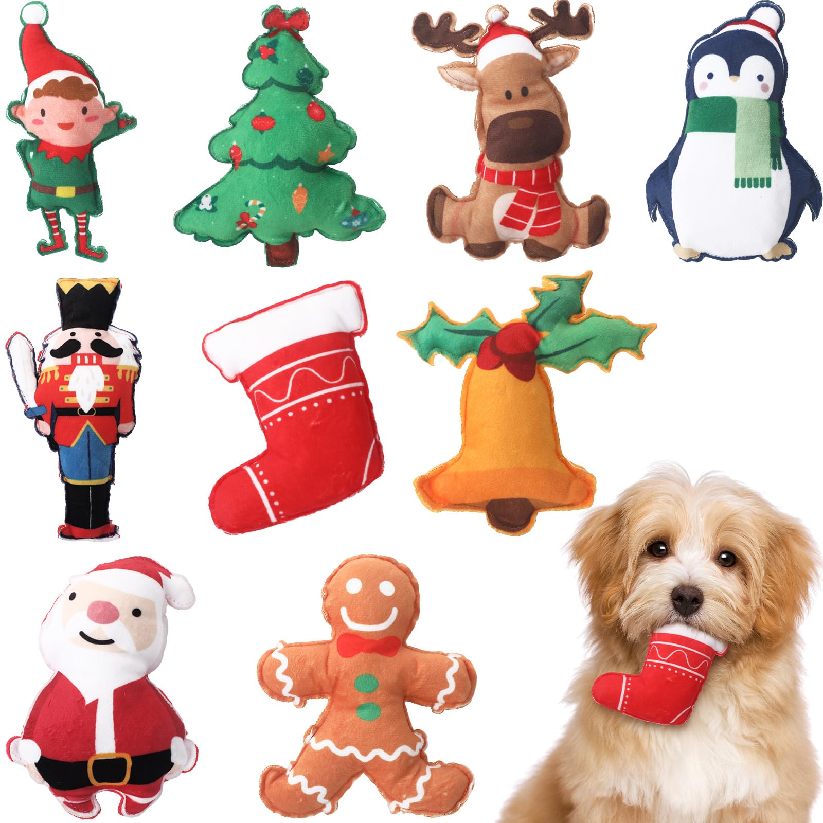 Hiboom Mini Plush Christmas Dog Toys Squeaky Puppy Toys Interactive Plush Dog Toys Durable Chew Dog Squeak Toys for Puppy Small Dogs 9 Styles