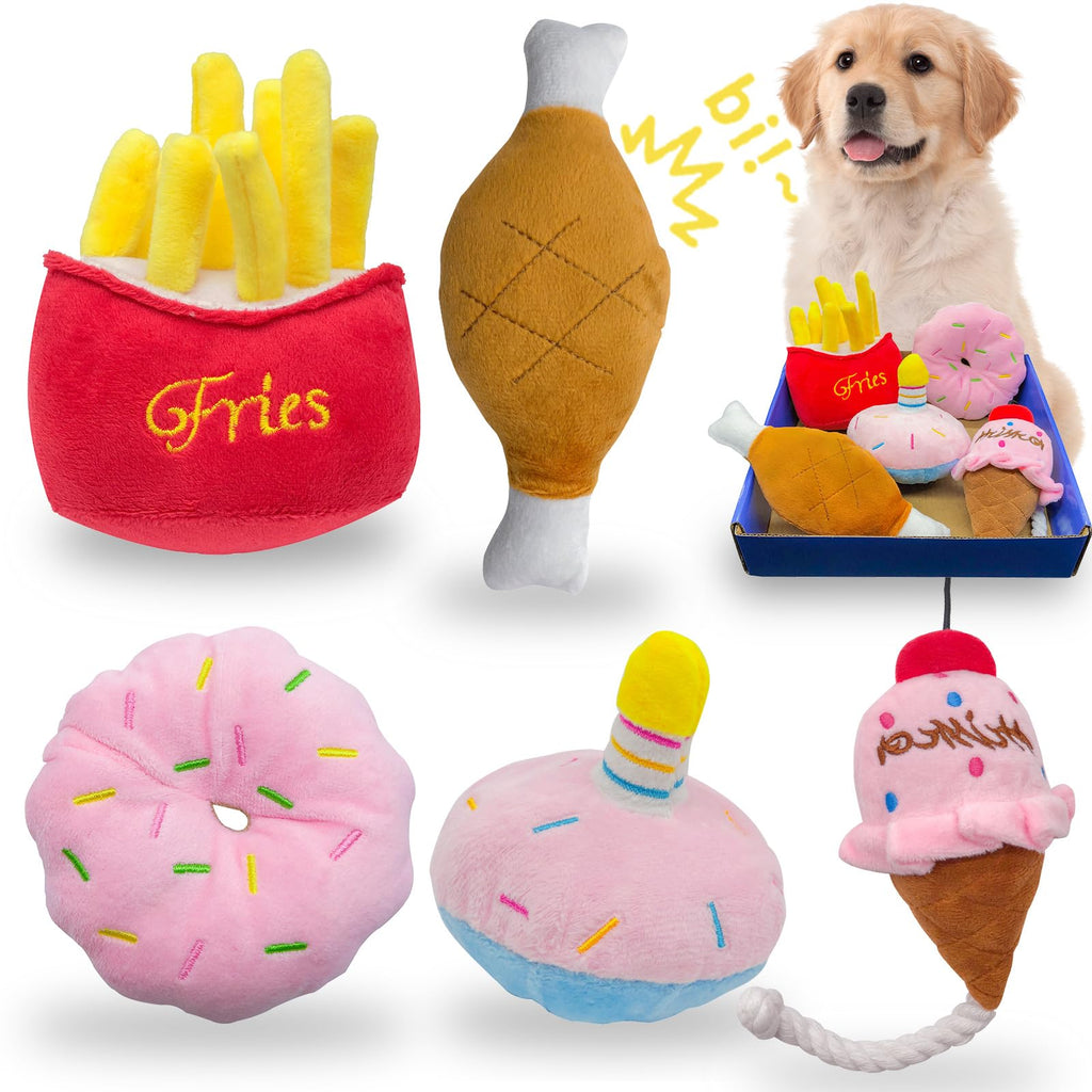 Puppy Toys 5 Pack Dog Toys for Small Dogs Dog Squeaky Toys Cute Small Dog Toys Stuffed Plush Dog Toy Bundle Dog Birthday Cake Toy Gift Set Puppy Chew Toys to Keep Them Busy Puppy Teething Toys