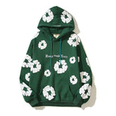 All fited printed cotton hoodie in green with unique foam kapok print design and stylish casual look.