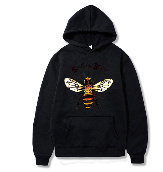 Solid Color Alphabet Hoodie with Honey Bee Floral Print