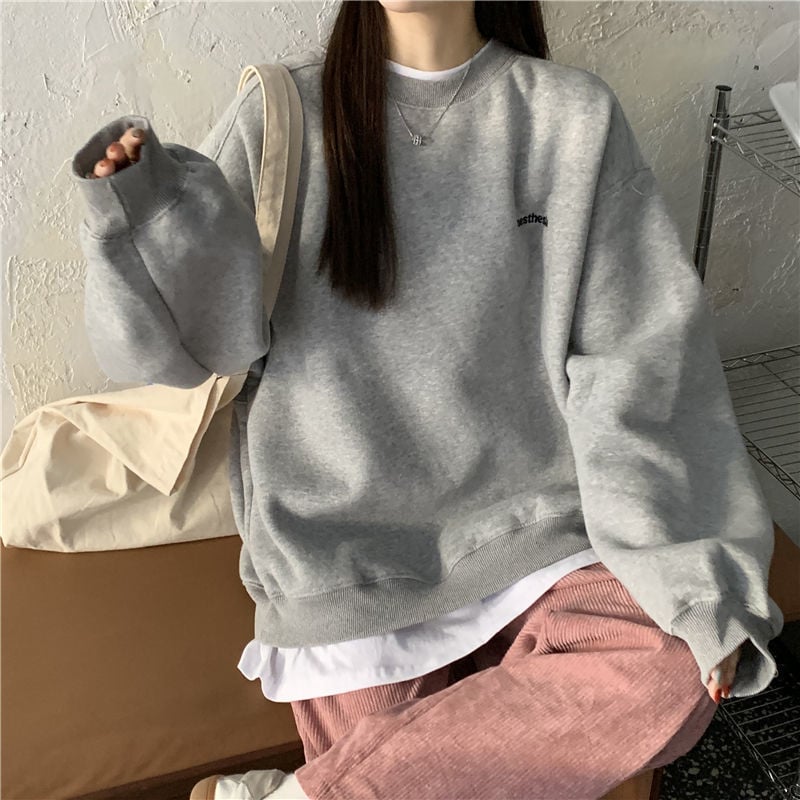 Korean Fashion Thick and Thin Splicing Pullover Sweatshirt