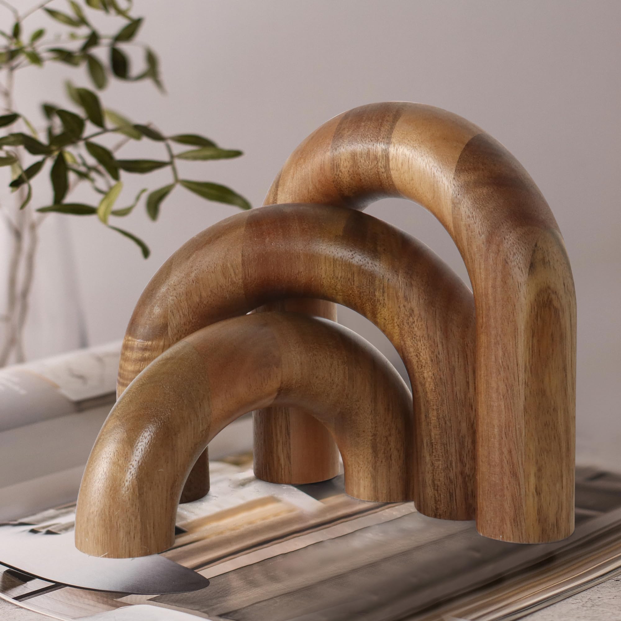 Oakrain 3 Pieces Wood Arch Decor Wooden Coffee Table Decor Aesthetic Bookshelf Decoration Desk Decor Objects Natural Modern Home Decor Boho Decor for Living Room Entryway Small Medium Large