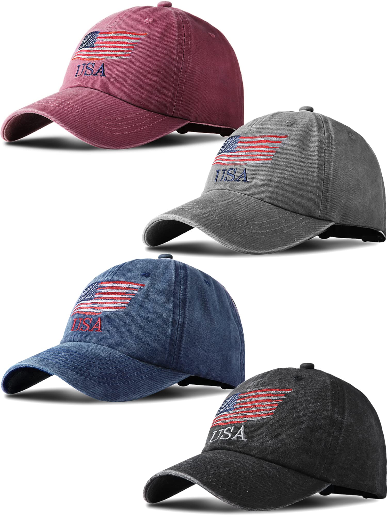 4 Pieces USA Flag Hat American Patriotic Baseball Cap Tactical Hat for Men Adjustable Cotton Dad Hat Women Teens